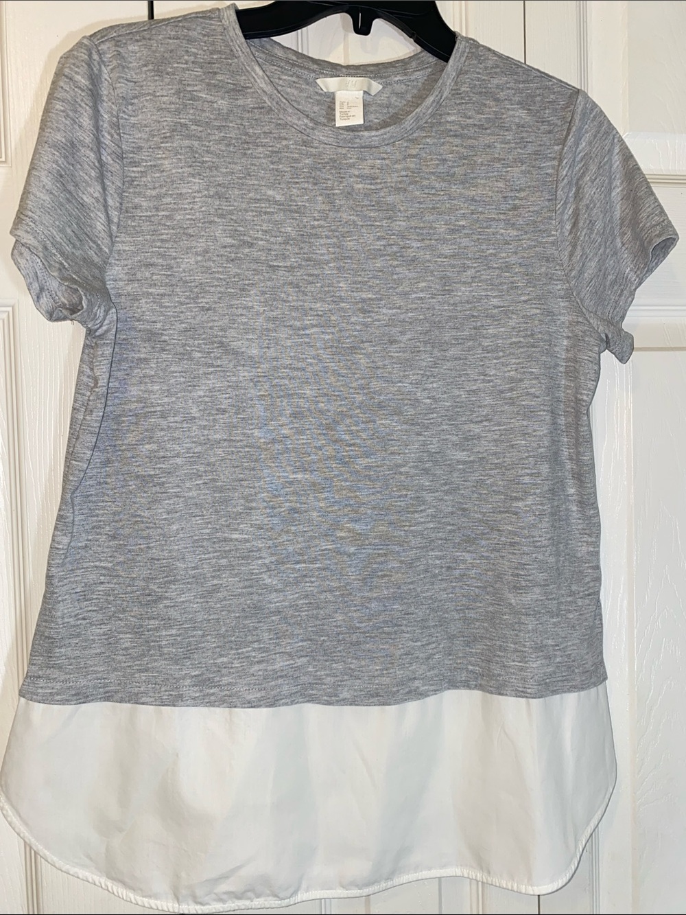 H&M Gray Short Sleeve Tee with White Layered Hem